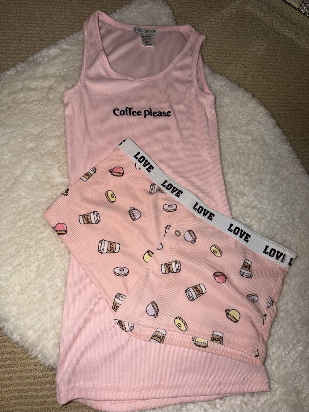 Coffee Please Pink Tank & Matching pajama Shorts Set